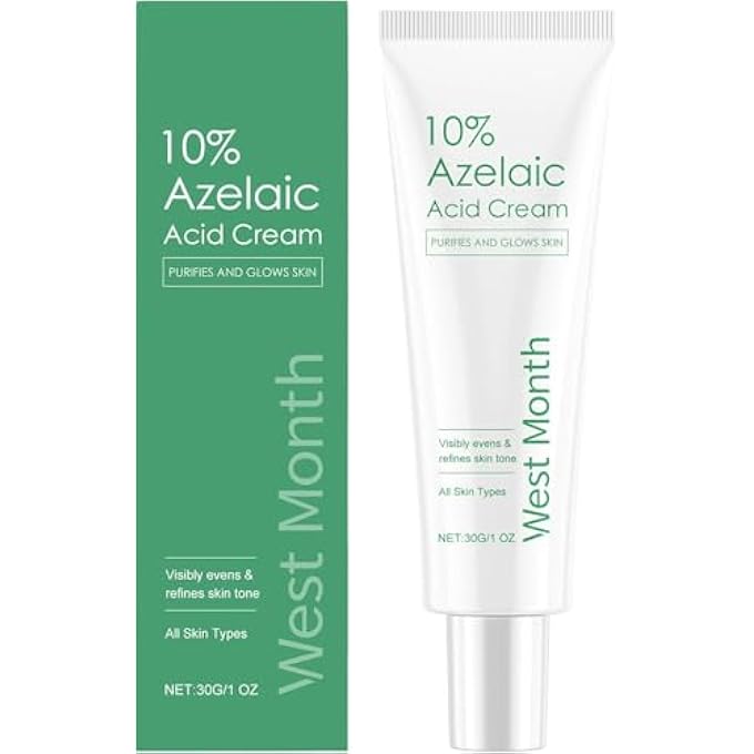WEST MONTH AZELAIC ACID SERUM 10%, FACE CREAM FOR ALL SKIN TYPES, DARK SPOT AND ACNE TREATMENT, FACE SERUM FOR UNEVEN SKIN TONE, REDNESS RELIEF, BLEMISH-PRONE SKIN,30G - Image 1